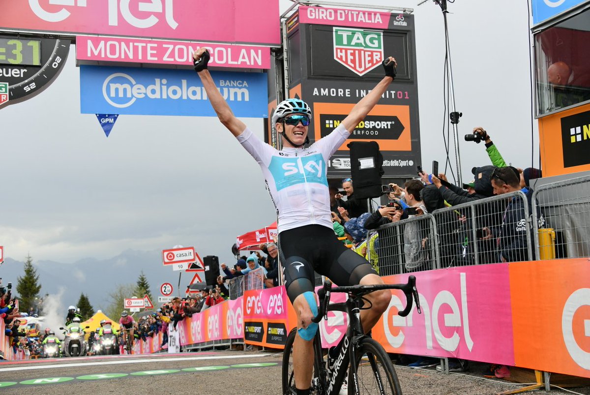 giroditalia's tweet photo. It’s the second British 1-2 in Giro’s history after the 2013 time trial in Saltara, when @alexdowsett won and @SirWiggo was second. #Giro101 #Giro https://t.co/0z3TuZPCha