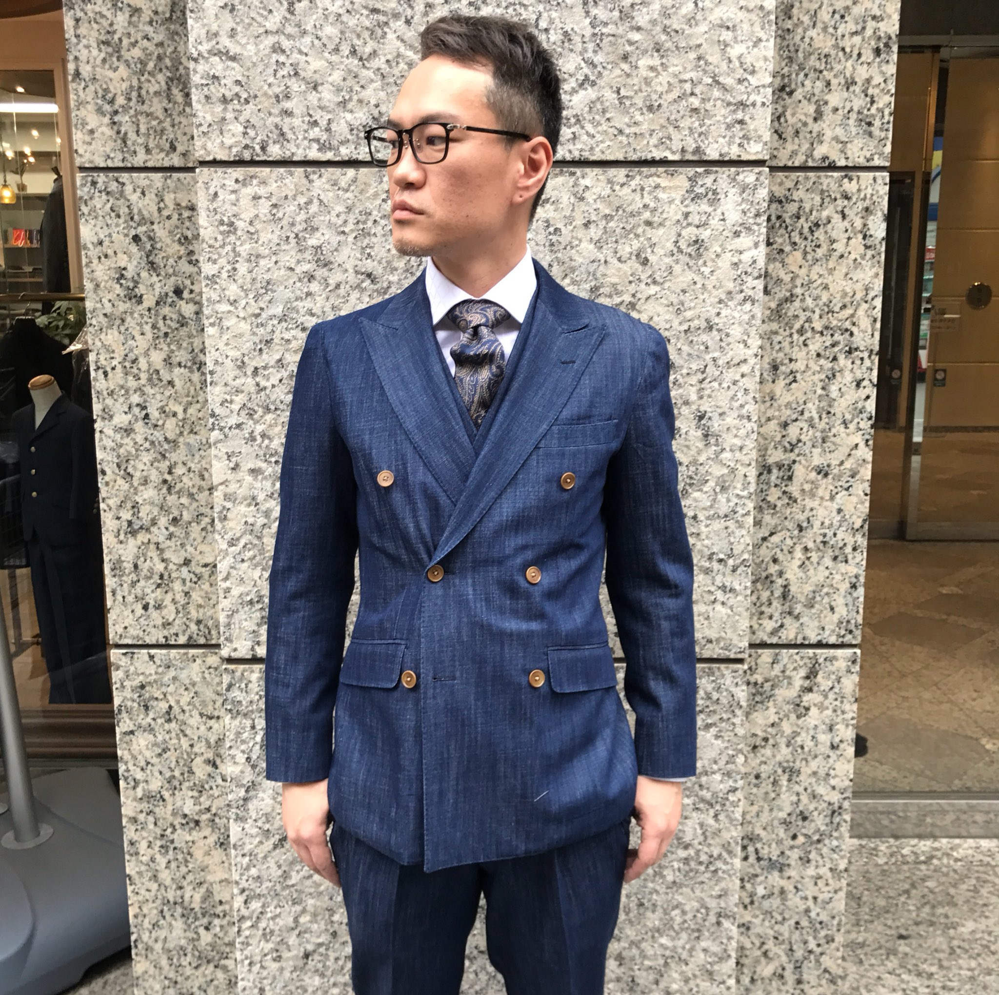 フローラル Blue Blue デニムスーツ3ピース | alamiah.edu.sa