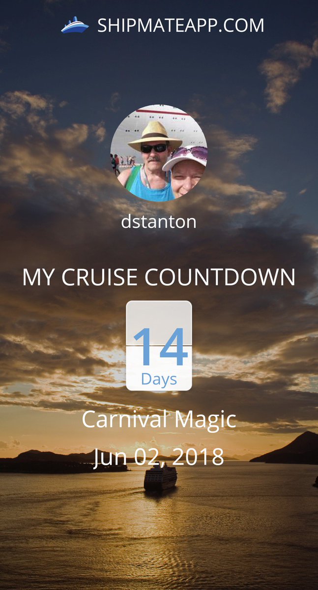 StantonDanny's tweet photo. #CruiseCountdown: 14 days until I'm #shipfaced on #CarnivalMagic https://t.co/1FrMSlyyBc via @ShipMateApp https://t.co/0AeTOgyzSN