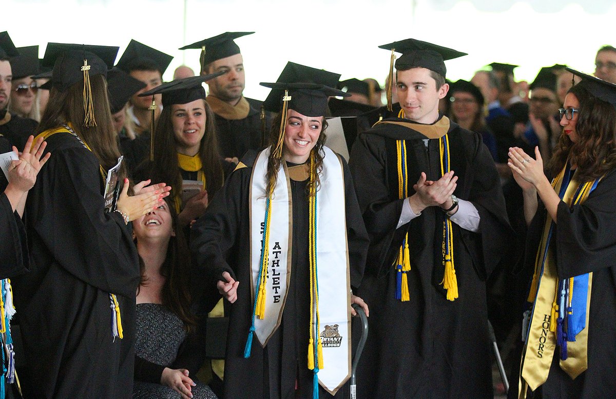 Bryant U. swimmer, Nicole Salzano, from Elmwood Park, N.J.was honored for her courage.  The accounting major, with a 3.93 GPA, suffered a stroke at a championship meet in Feb., but was able to graduate with the class of 2018. <a href="/projo/">Providence Journal</a> <a href="/ProjoPhoto/">Journal Photos</a> <a href="/BryantUniv/">Bryant University</a>