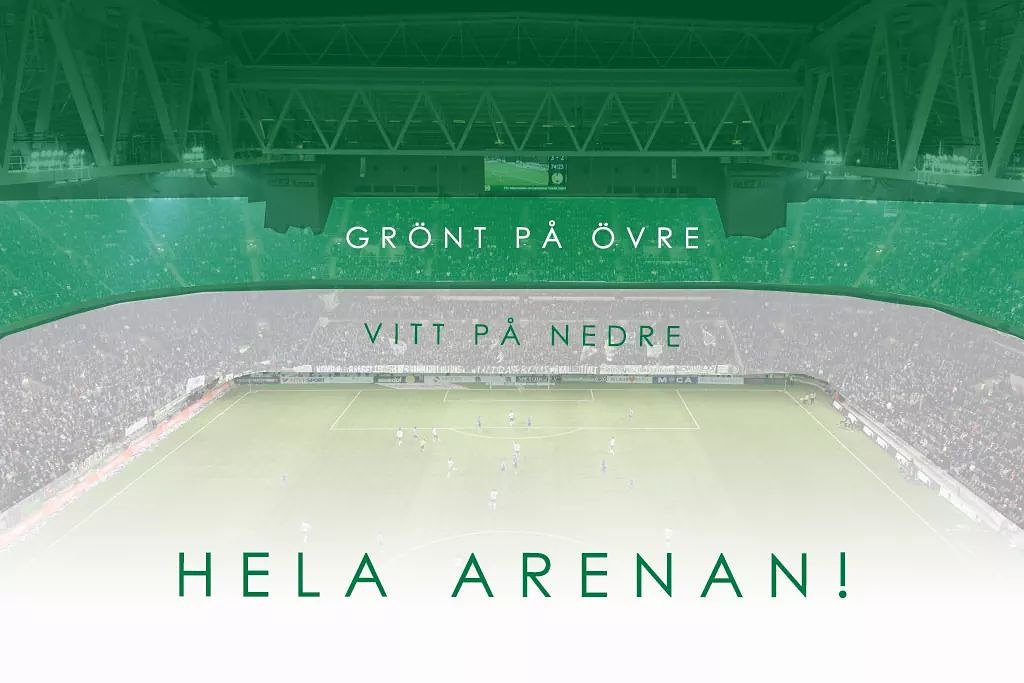 Bajenland's tweet photo. GRÖNA! VITA! HAMMARBY!

Imorgon färgar vi Nya Söderstadion i dess rättmätiga färger - grön klädkod på övre etage, vit klädkod på nedre! Detta gäller HELA arenan! 

A XXX på biljetten gäller för nedre etage och B XXX för övre. RT! #bajen https://t.co/wZWBnp3w23