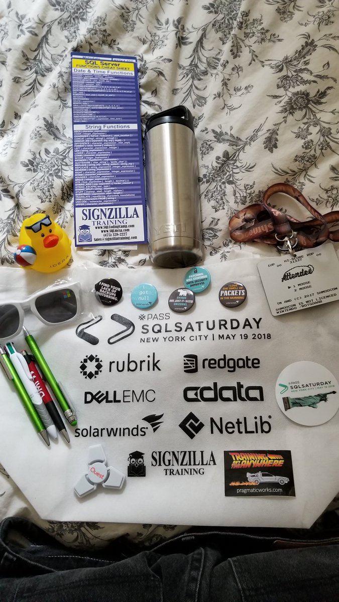 SerenitySQL's tweet photo. Second best thing about SQL Saturday are the vendors and their swag! #SQLSatNYC #SQLSat716
#solarwinds
#rubrik
#cdata
#quest
#redgate
#ideara
#dmi
#netlib
#signzilla
#dellemc
#pass
#Microsoft https://t.co/cN1mb9X3yr