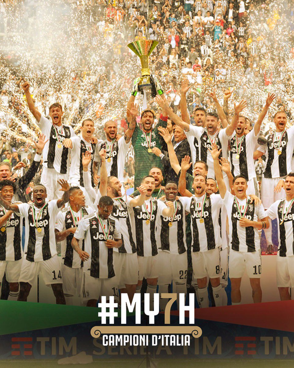 juventusfc's tweet photo. SIAMO CAMPIONI D'ITALIA. PER LA SETTIMA VOLTA CONSECUTIVA. 
#MY7H https://t.co/y6dxiRPISl