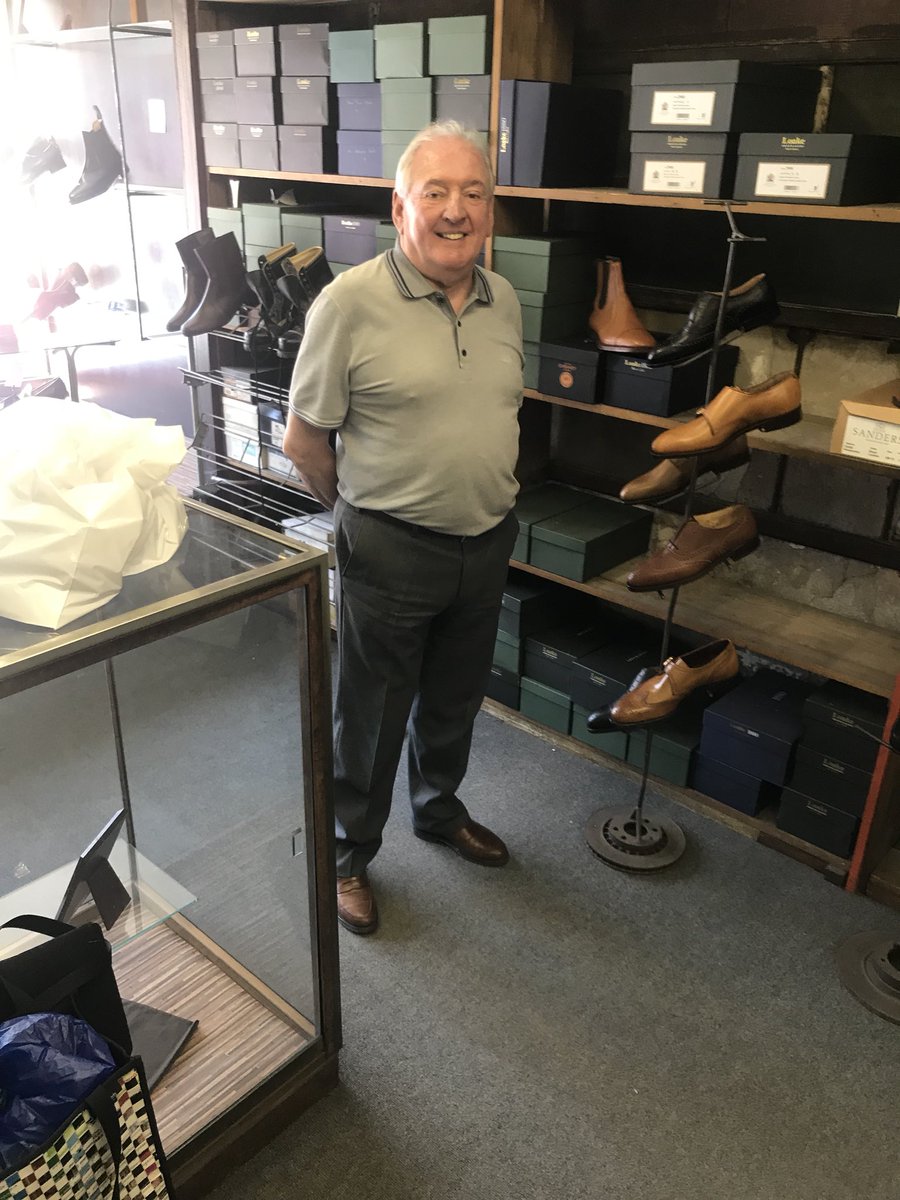 tonyhumphreys01's tweet photo. The real Fred the Shoe, inspiration for character in #themumper book and #outsidebet film, is about to retire so encouraged by @TheMumper popped in to pick up some closing sale footwear. Happy Retirement Fred. https://t.co/DaFomc9six