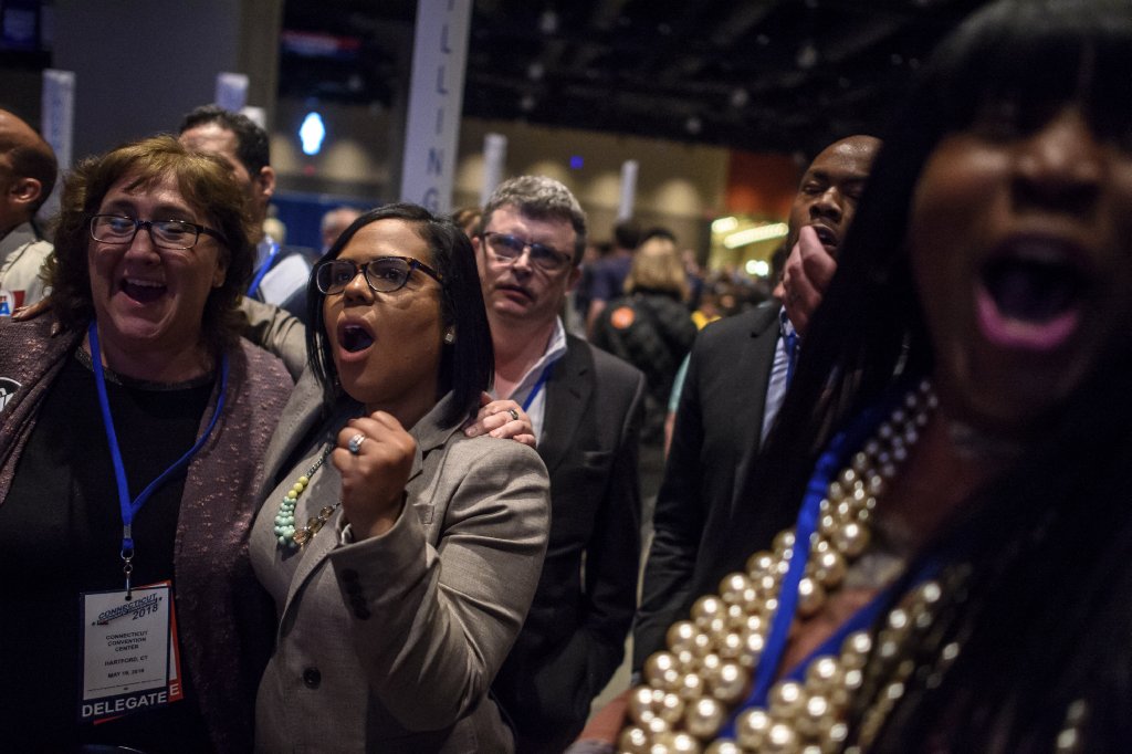 Story of the day could be the dramatic late run by <a href="/ebzcampaign/">Eva Bermudez Zimmerman</a>, who snatched 40 percent of the delegates and guaranteed a primary fight for LG with <a href="/SusanForCT/">Susan Bysiewicz</a> in August. 
courant.com/politics/elect…