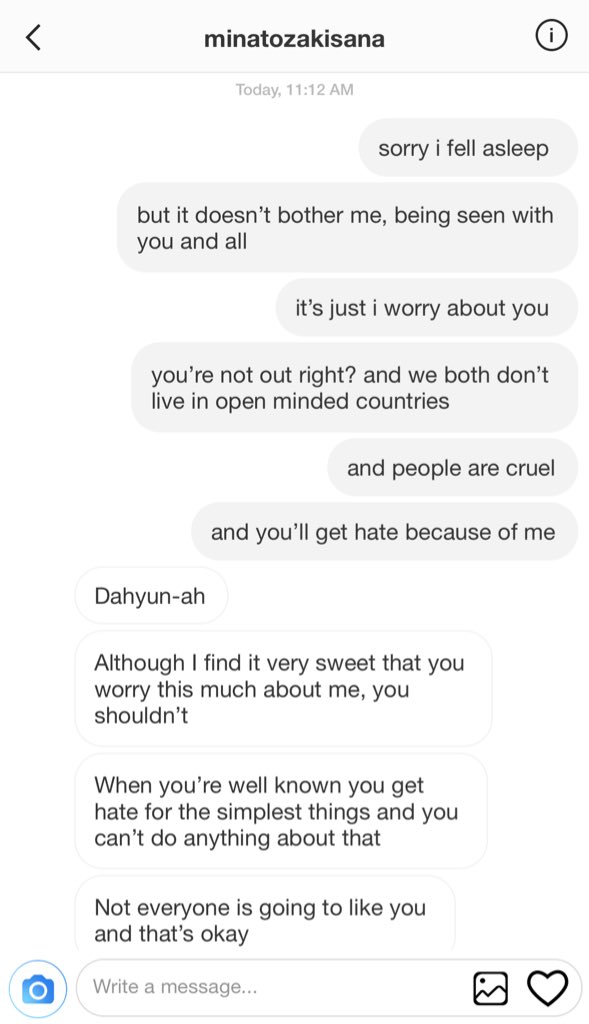 “Thank you,” Sana said with a genuine smile. “I would understand if you’re uncomfortable with the attention, I can leave you alone-““Don’t worry, I don’t mind. I like being around you.”“I like being around you too,” Sana whispered out. “Recommend me some good food from here?”