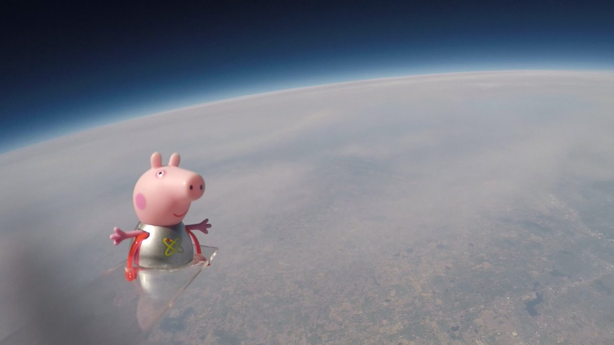 krats2you's tweet photo. Thank you @OrbitalATK for supporting STEM at Hidden Oaks Middle School!  Peppa Pig flew to 100,000 feet! #plsas #peppapigworld https://t.co/DNwY2EFeTZ