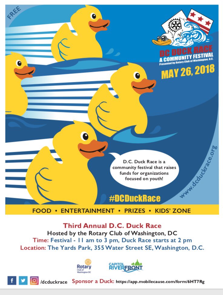 centralunion's tweet photo. The Mission will be helping out at the D.C. Duck Race, hosted by the Rotary Club of Washington, DC next Saturday.  All are invited to join in the fun!  @dcduckrace @Treads6 https://t.co/QmfFcKgXXA