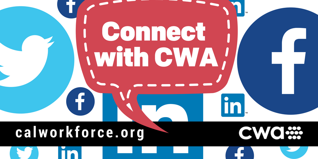 CAWorkforce's tweet photo. Stay connected with the California Workforce Association (CWA) at Work, at Home and on the Road...Twitter: @CAWorkforce Facebook: @CalWorkforce and our new official LinkedIn page: https://t.co/rYLbuJMq5U Blog & Podcast too #wkforceCapacity #wkforcePartnerships #wkforceAdvocacy https://t.co/sGhWy4Jc2e