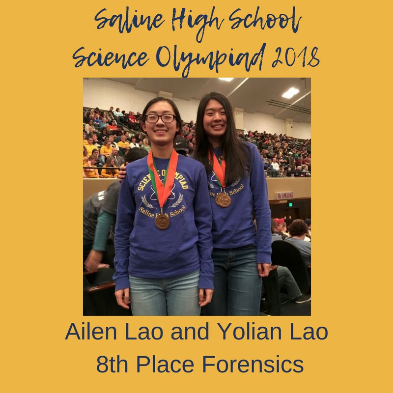 SalineHS's tweet photo. Congratulations to Ailen Lao and Yolian Lao for their 8th Place State Science Olympiad Finish in "Forensics." #SHSLearn #SASCompass #EthicalandResponsible #ProblemSolver #CreativeInnovator #ComplexThinker #MotivatedSelfDirected #ScienceOlympiad https://t.co/Xtay3LurlF