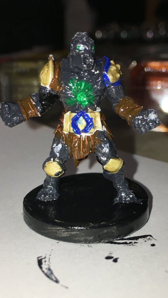 StrangelandGame's tweet image. Colors down on Graller the Savvas Cragheart from #Gloomhaven - first mini I’ve attempted to paint in this lifetime.