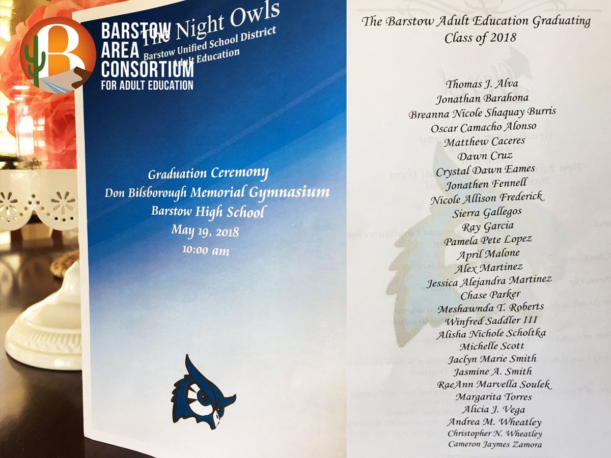 Barstow_AEBG's tweet photo. Barstow Adult School Graduation, May 19, 2018. So proud of our amazing graduates! 
#AdultEd #AEBG #AEBGOffice #AdultEdu #EducateAndElevate #AEBGConsortium #Barstow #BarstowUSD #SilverValleyUSD #BakerValleyUSD #BarstowCommunityCollege #BCC https://t.co/6DlQ2e2ySI