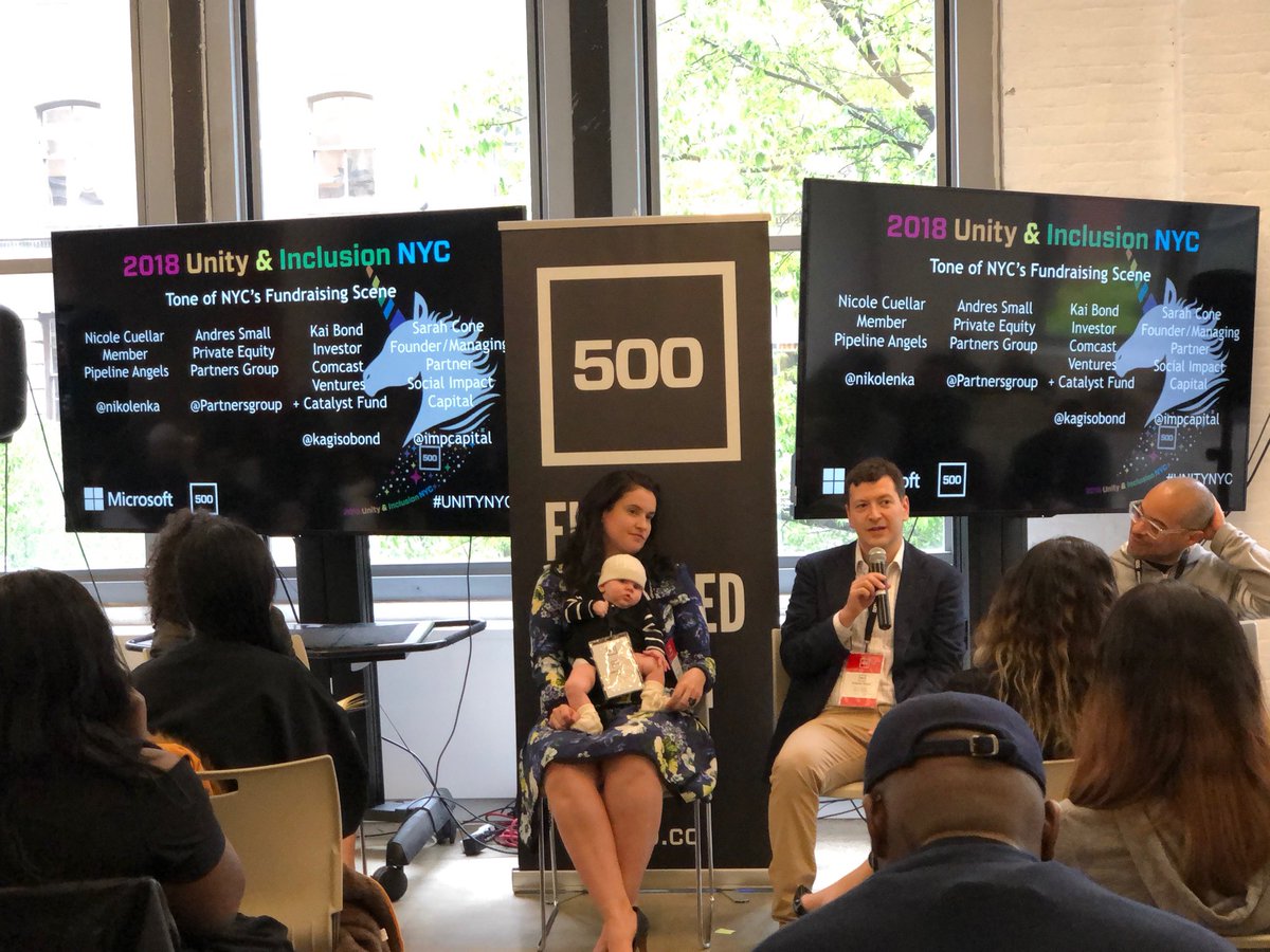 quartolio's tweet photo. NYC’s fundraising scene @500Startups #UnityNYC with @nikolenka, @partnersgroup, @kagisobond, and @impcapital . Love it, start them young! This is what diversity looks like! #DiversityMatters https://t.co/eDrRWiqxiK