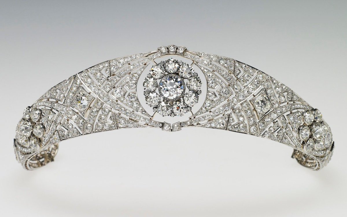 THE WEDDING TIARA  As a bride #Meghan, The Duchess of Sussex, wore a #diamond #bandeau #tiara that #QueenElizabeth's grandmother #QueenMary had made in 1932 around a central #brooch gifted to her at her #wedding in 1893. #RoyalWedding2018 #royals