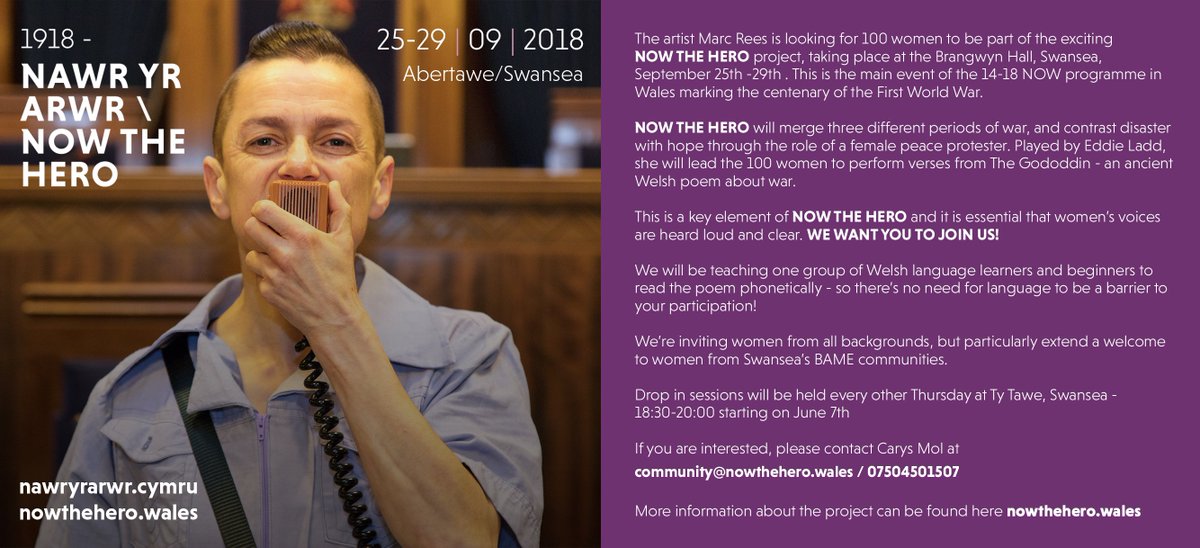 100 women wanted for @mrmarcrees exciting theatrical production in #Swansea. It's essential that women's voices are heard loud and clear. More details on the graphic.