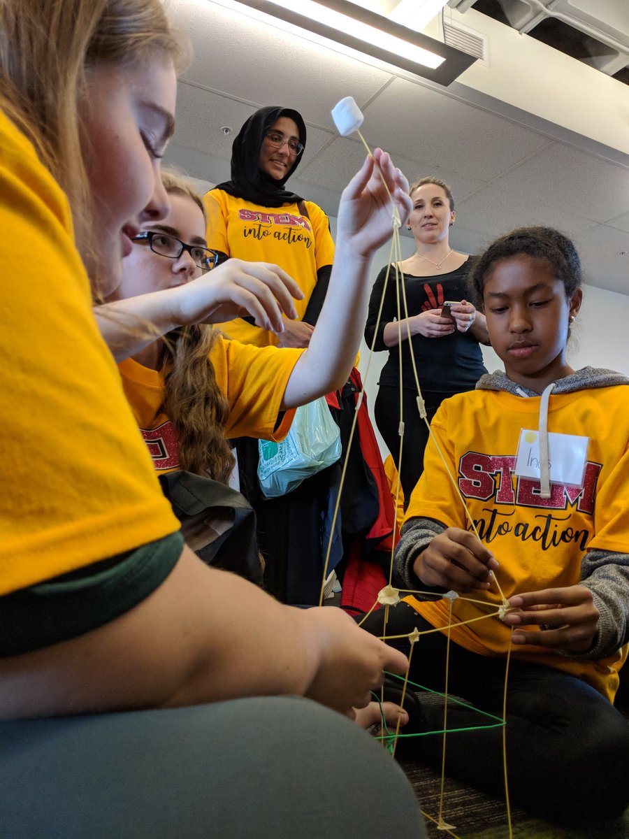 Lotus_STEMM's tweet photo. Spent the afternoon with these lovely kids at the #stemintoaction conference with @TOHousing and @hEr_VOLUTION doing the #marshmallowchallenge. What an amazing, high energy, innovative group thinking of the various foundations needed to build tall freestanding towers. https://t.co/qSV0vxj4Qa