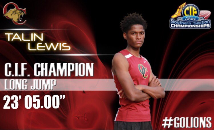 OaksChrstnLions's tweet photo. Congratulations Talin Lewis, your @CIFSS Division IV Long Jump Champion, with a leap of 23’ 05.00” and 10 HUGE POINTS! #GoLions #LionsPride #HearUsRoar https://t.co/nAW0u4G4nF