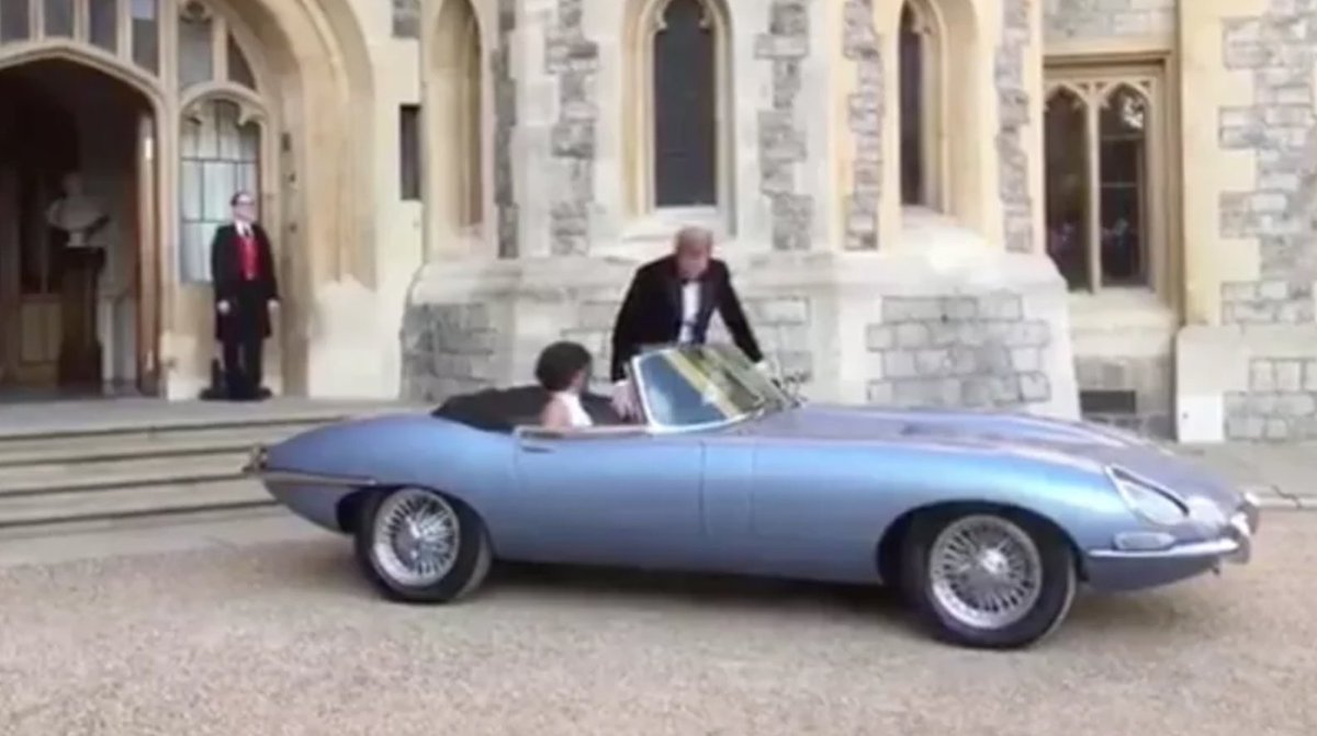 Jalopnik's tweet photo. The best part of the #RoyalWedding is definitely this Jaguar E-Type Concept Zero
https://t.co/pxhctrWCcU https://t.co/PlGlGnbRhh