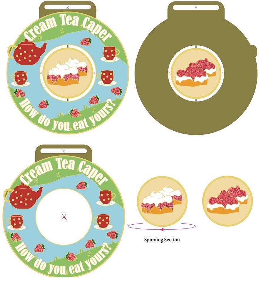 How do you eat yours?
We love a nice race medal, our Cream Tea Caper medal is a picnic cream tea where the plate in the center spins so you can choose, jam on top or cream. Your medal, Your Choice!Sat 15th or Sun 16th Sept - Solo or Relay Team options!

Jollyrunning.uk