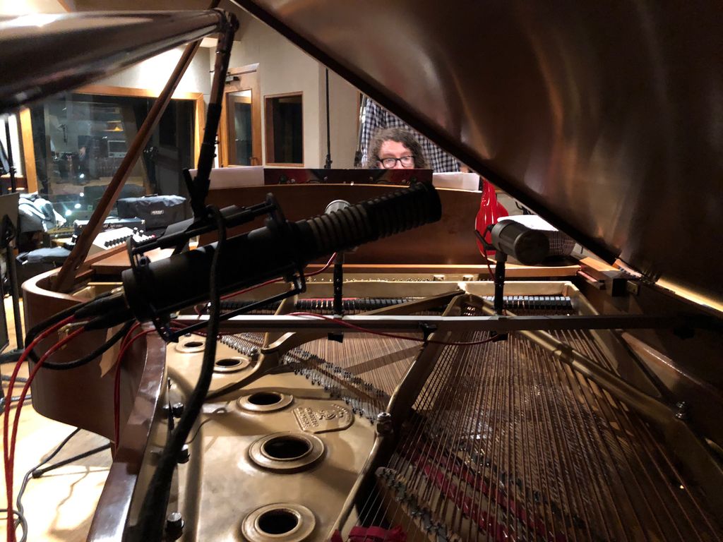 MarcUrselli's tweet photo. Pianist @JacobSacksMusic playing the @EastSideSoundStudios @SteinwayAndSons B mic-ed up with a @HumAudioDevices ribbon and two @MicEhrlund condensers for optimal tonal balance https://t.co/ye1Qwh9eSz