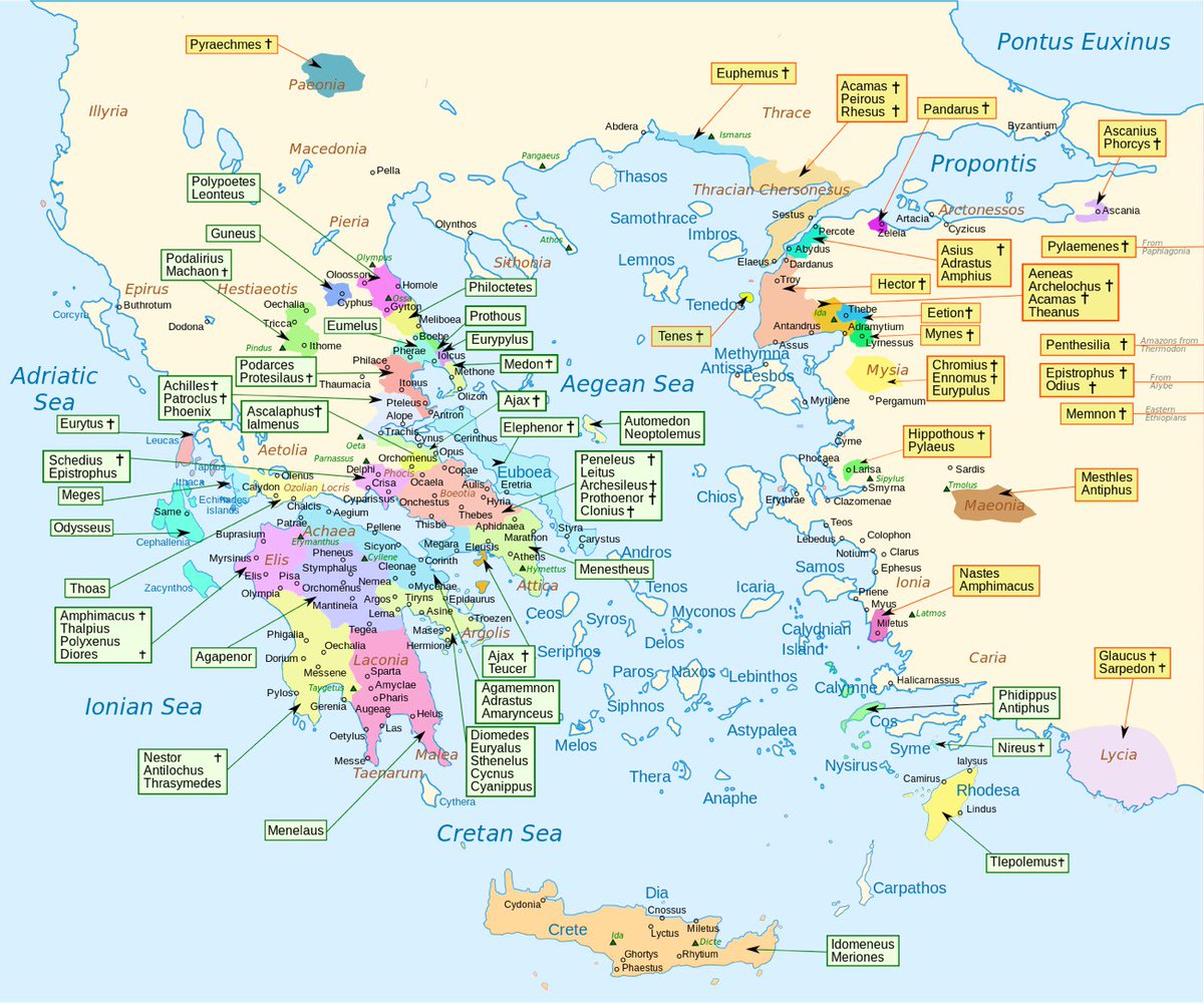 #Map shows homeland / birthplace of characters in Homer’s Iliad. #Greek #mythology #nerd paradise! Source: buff.ly/2KE0Eiz