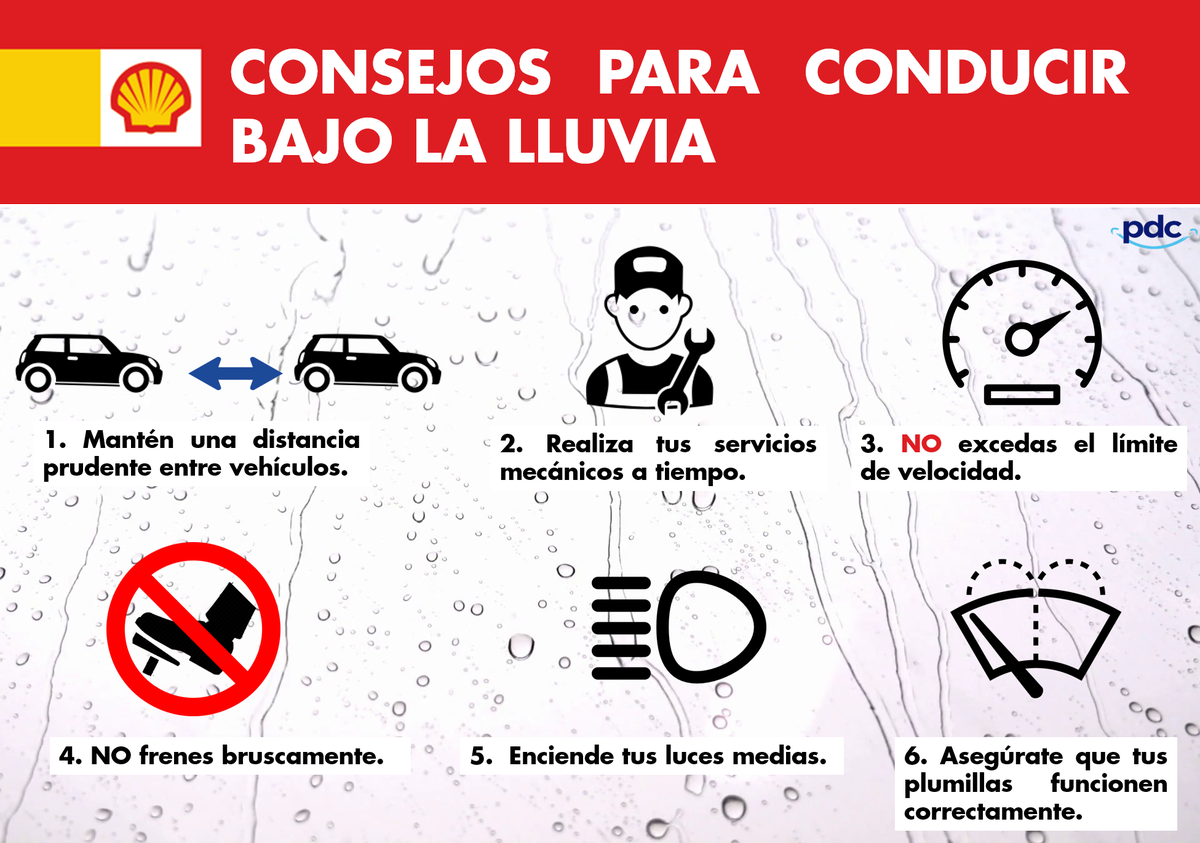 Shell_LubGT's tweet photo. En Shell Lubricantes Guatemala nos preocupamos por ti, cuando conduzcas, por favor sigue estos consejos. #ShellLubricantesGT #Lluvia https://t.co/OIICtgeJPf
