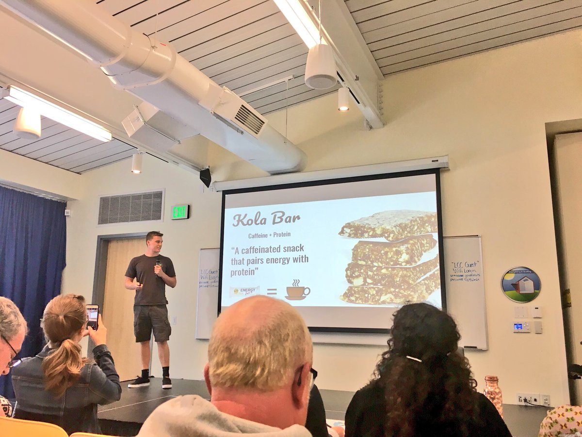UOregonLCE's tweet photo. The @UOBusiness startup Kola Bar is bringing a caffeinated nutritional protein bar to market @eugenerain #Pitchstream https://t.co/g53eIYW2Mi