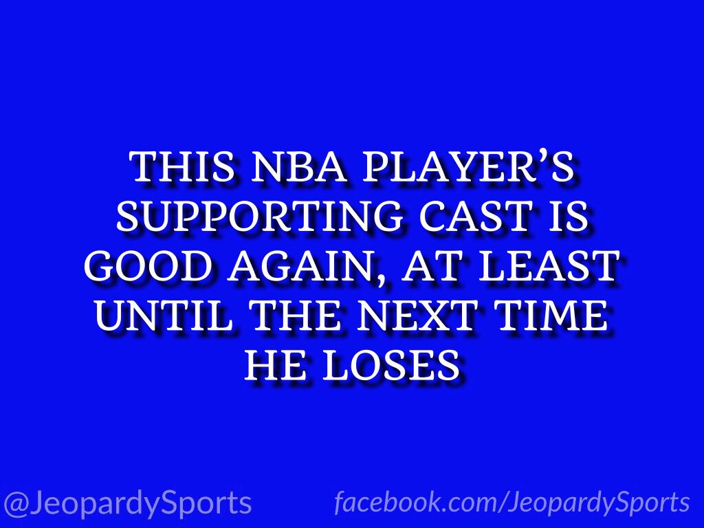 JeopardySports's tweet photo. “Who is: LeBron James?”
#JeopardySports #Cavs https://t.co/soTiRNHxnV
