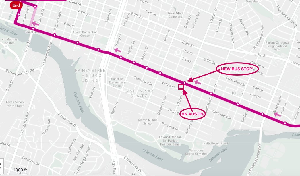 New bus stop here at HK Austin! Direct to Convention Center, Congress, and more!