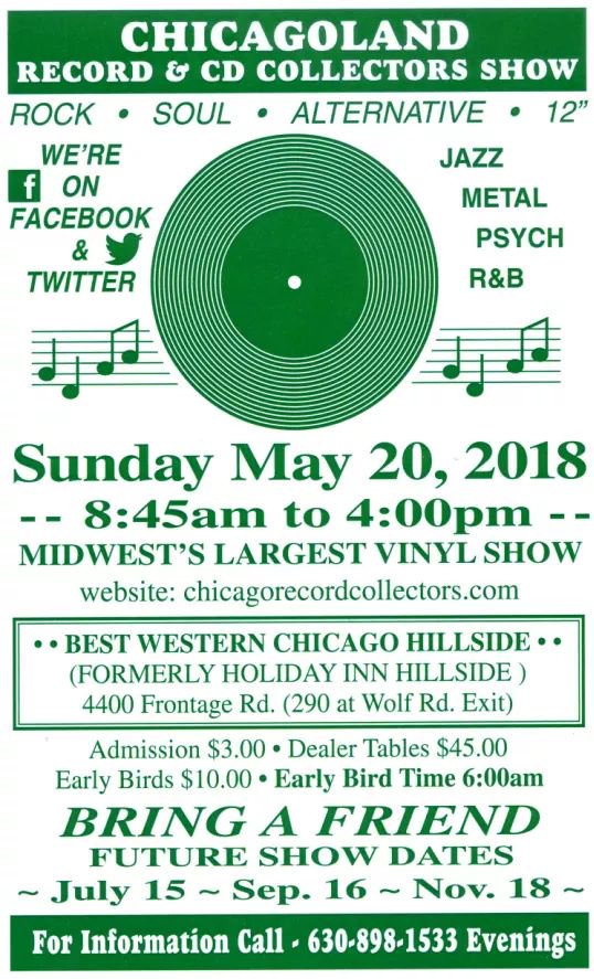ChiRecordShow's tweet photo. Don't forget! Chicagoland Record show is tomorrow. Going to be a great show with great vendors, you won't want to miss. See you tomorrow. Retweet 😍 https://t.co/7ISoy3rFB4
