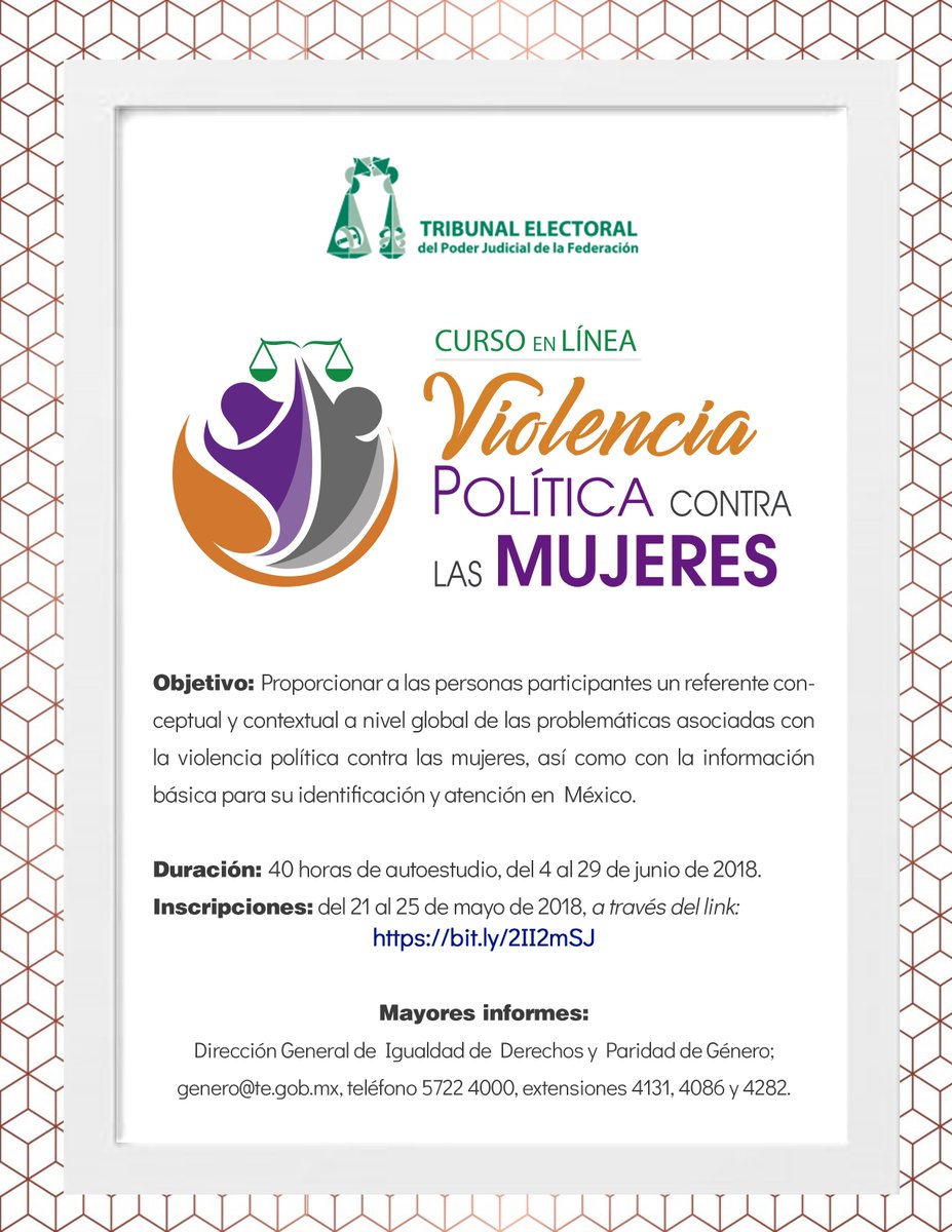 TEPJF_informa's tweet photo. ¿Cuál es el origen de la violencia contra las mujeres? Con el #curso gratuito y en línea que imparte el #TEPJF conoce más sobre la violencia de género en el ámbito de la política. Regístrate del 21 al 25 de mayo. ¡Empezamos el 4 de junio! Convocatoria: https://t.co/VCZXkbSnWl https://t.co/HbIhUO9iCN