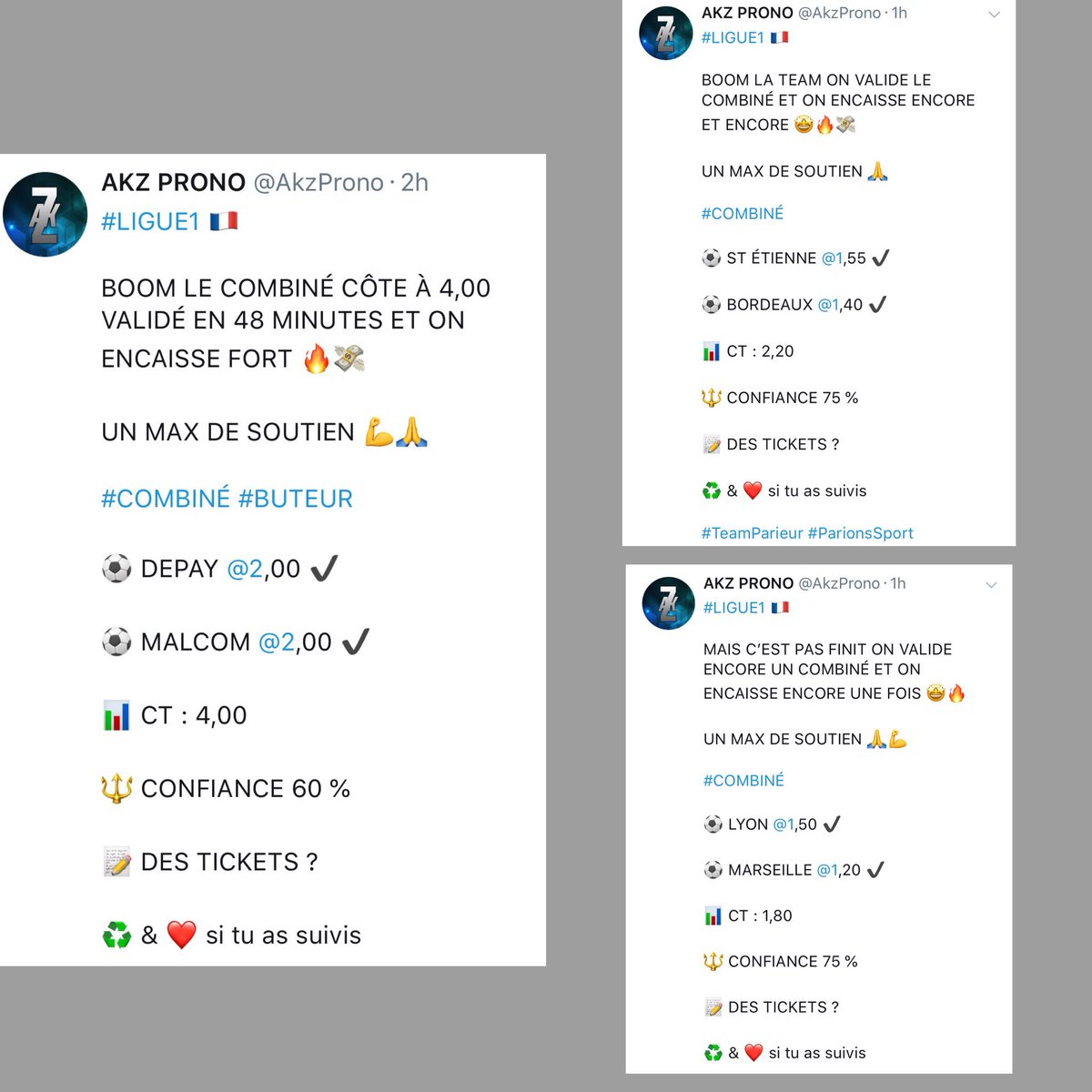 AkzProno's tweet photo. 📈BILAN DU JOUR

Aujourd’hui grosse journée avec beaucoup de gains !

C’est un 13/15 soit 2 fautes avec de belles côtes notamment en live, combiné buteur, et la montante express 30 -> 100 en 1 étape 🤩

Pour RG ça se passe en privé🎾

200 RT&amp;FAV POUR LES PRONOS DE DEMAIN ♻️❤️ https://t.co/hEbyvs9F4j