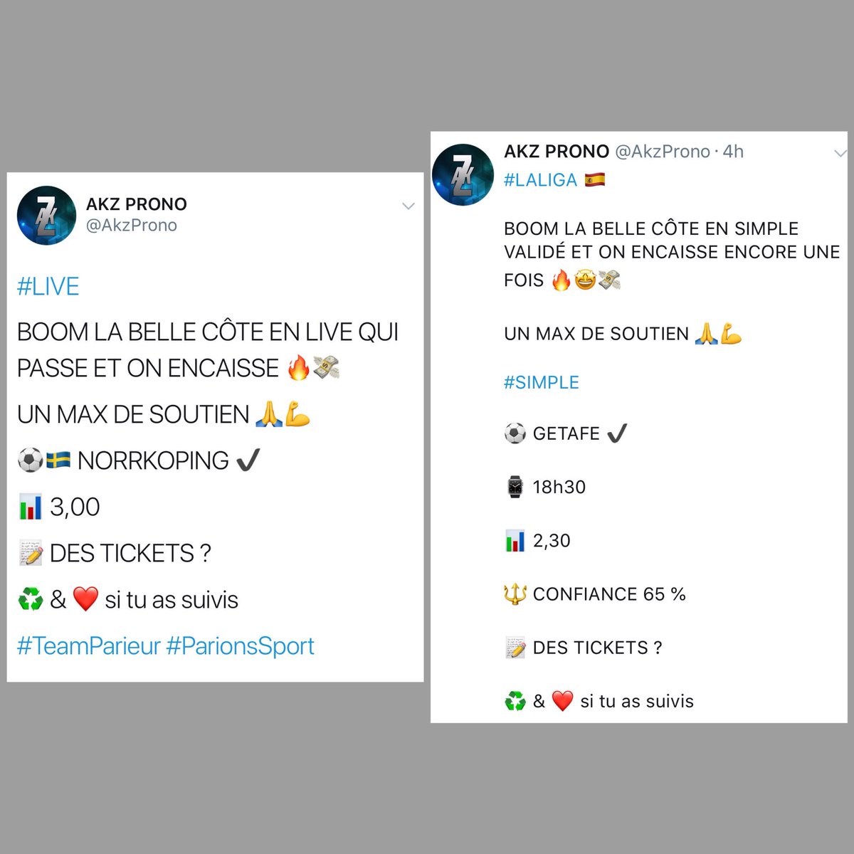 AkzProno's tweet photo. 📈BILAN DU JOUR

Aujourd’hui grosse journée avec beaucoup de gains !

C’est un 13/15 soit 2 fautes avec de belles côtes notamment en live, combiné buteur, et la montante express 30 -> 100 en 1 étape 🤩

Pour RG ça se passe en privé🎾

200 RT&amp;FAV POUR LES PRONOS DE DEMAIN ♻️❤️ https://t.co/hEbyvs9F4j
