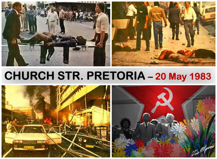 In memory of the #ChurchStreetBomb victims cowardly murdered on the 20th of May 1983 by ANC terrorists in Pretoria South Africa. 19 dead, more then 200 people injured, many of them severely. Those were actually innocent people of all races, if that matters to you