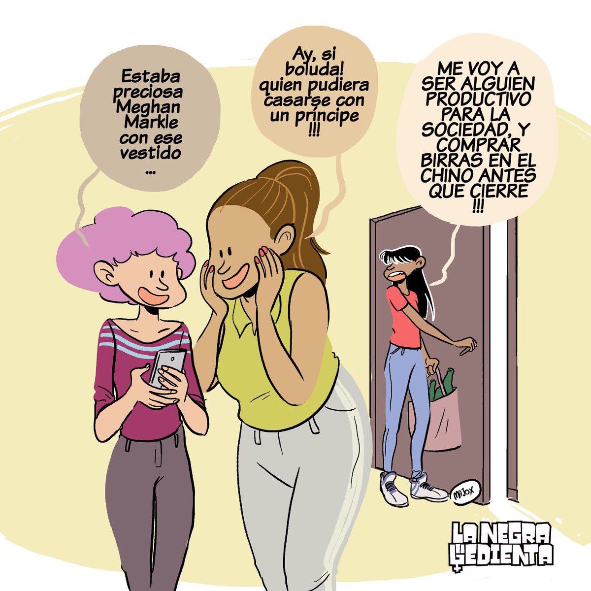lanegragedienta's tweet photo. 🎉Hoy es sabado y tu cuerpo lo sabe!🤪🎊Que las noticias que llegan desde Inglaterra no hagan que te desvíes de los verdaderos temas importantes que nos sacuden!
#Lanegragedienta #amistad #chistes #humorgrafico #negraGedienta
#majox
#saleJarola
#illustration #comics #historieta https://t.co/GNtXhoz1Wa