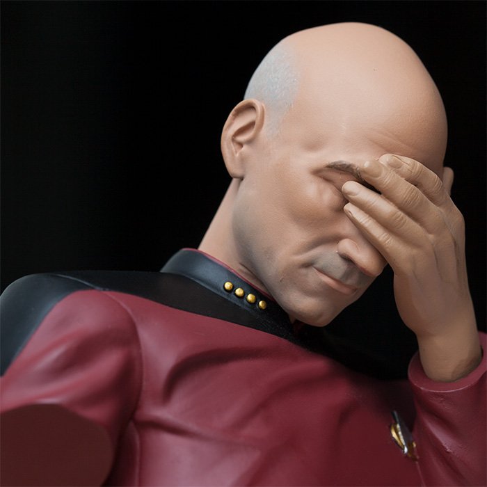 thinkgeek's tweet photo. Some days, even "Tea. Earl Grey. Hot." won't fix the problems of the world. For those days, we have the @StarTrek TNG Picard Facepalm Bust: https://t.co/zXn3UEBE1p https://t.co/duKyP98Iry