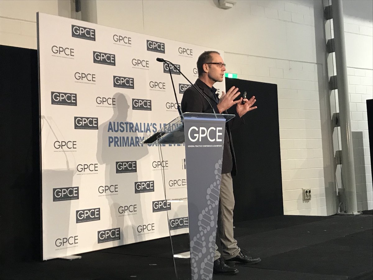 think_gp's tweet photo. @drsimonmorgan talking on ‘too much medicine’ at #GPCESydney #keynote https://t.co/uXVjwpLkWM
