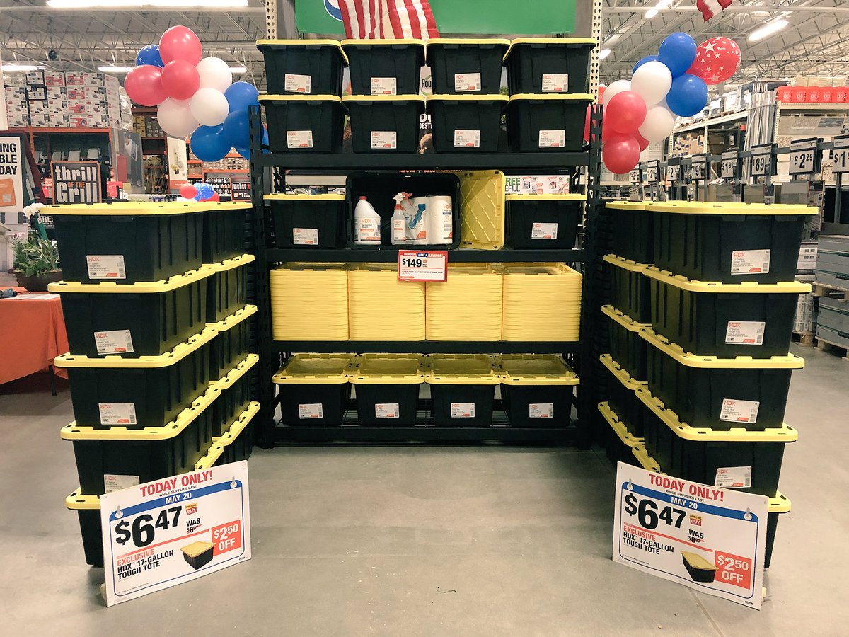 Rodriguez1Yhon's tweet photo. Another great day of savings. SAVE $2.50 on our 17 gallon HDX tough tote. We are THE HOME DEPOT ✅👌🏼💵💯😉. #dealoftheday #6355 #merchandising101 https://t.co/hnqzgMLbcI