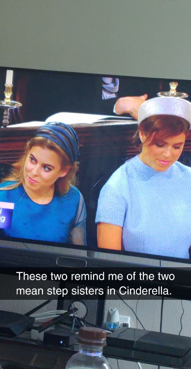 These two remind me of the mean sisters from Cinderella. #RoyalWedding #MeghanMarkle #PrinceHarry #Cinderella