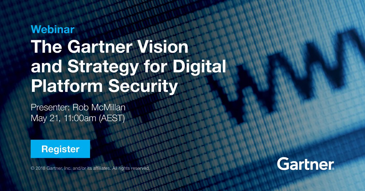 Gartner_inc's tweet image. Australia Webinar, 5/21, 11 am AEST, Sydney (5/20, 9 PM ET): The Gartner Vision and Strategy for Digital #PlatformSecurity gtnr.it/2kbpD1q #digitalsecurityandrisk