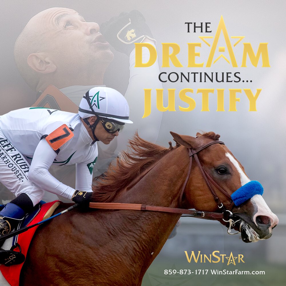 WinStarFarm's tweet photo. JUSTIFY battles it out to win the Preakness Stakes! #OneMore 🌹🌻 https://t.co/FEh6jvkvTu