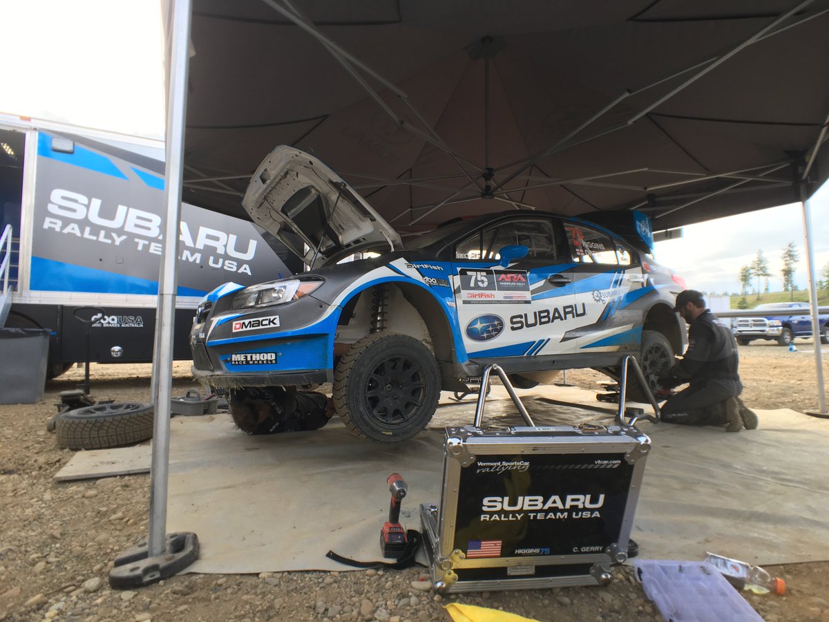 subarums_usa's tweet photo. #75Subaru is back in the service. Unfortunately @Davidhiggins75/@Craigdrew75 DNF'd for the day but the #Subaru is in the hands of the #SRTUSA technicians now. Will report more. #SubaruRally #OlympusRally2018 #ARARally https://t.co/wJJmOg94Vd
