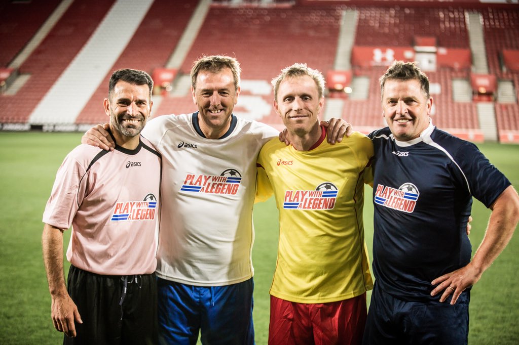 playwithalegend's tweet photo. Loved getting the band back together last week @SouthamptonFC. @mattletiss7 @FrannyBenali @B1orm & #jasondodd. Another sold out event for the third year in a row! ๐๐ป https://t.co/xp5Pq5FLNM