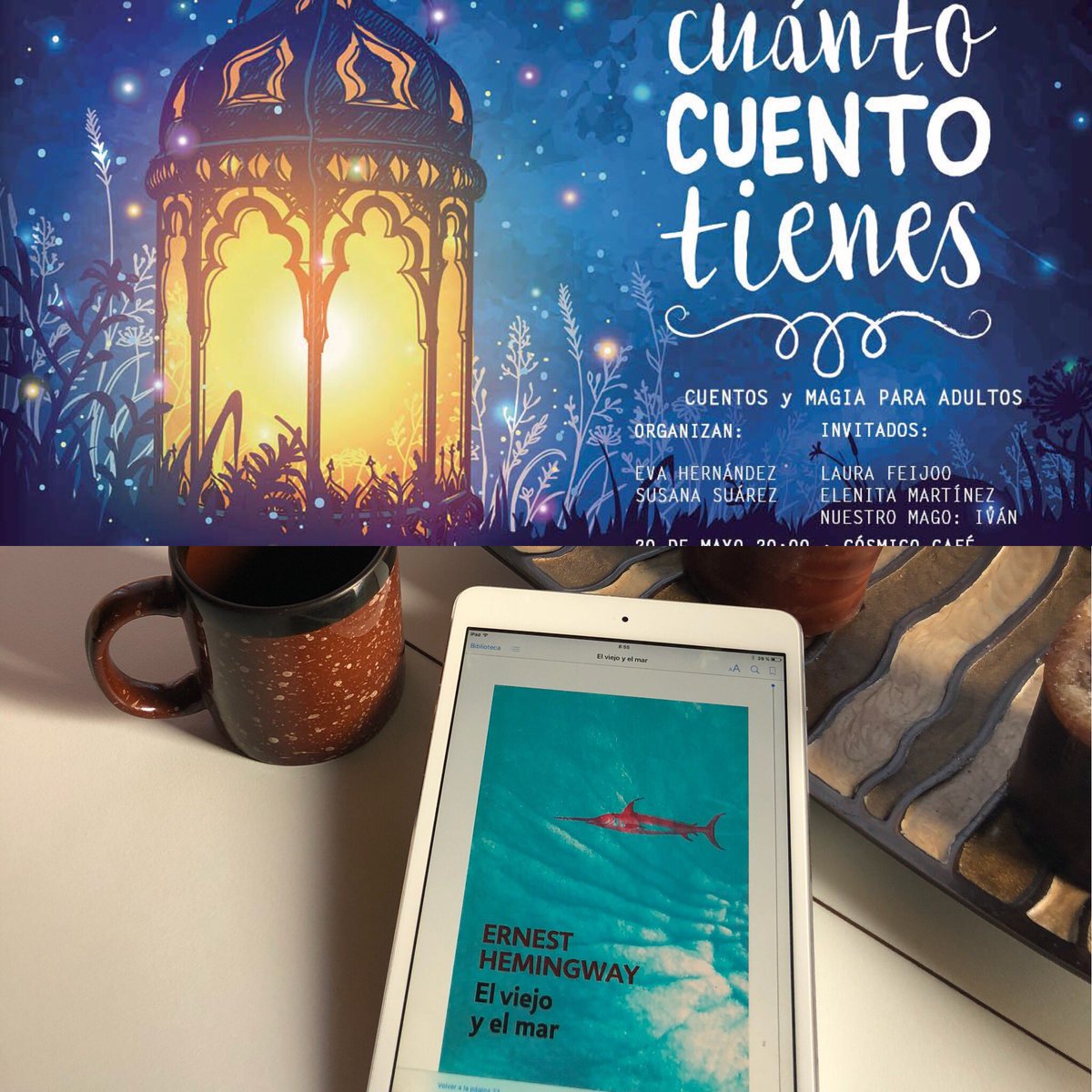 LosCuentistass's tweet photo. Veeengaaa, veeente! Esta tarde, planazo: tertulia a las 18.00 sobre #hemingway y cuentos y magia a las 20.00 sobre...todo! En @cafecosmico1 con @eva_her_ @ElenaMart Laura Feijoo y @Wynapi98 #pasarlomubien #FelizDomingo #tertulia #cuentos #NarraciónOral #magia https://t.co/OPEtBnT5mm
