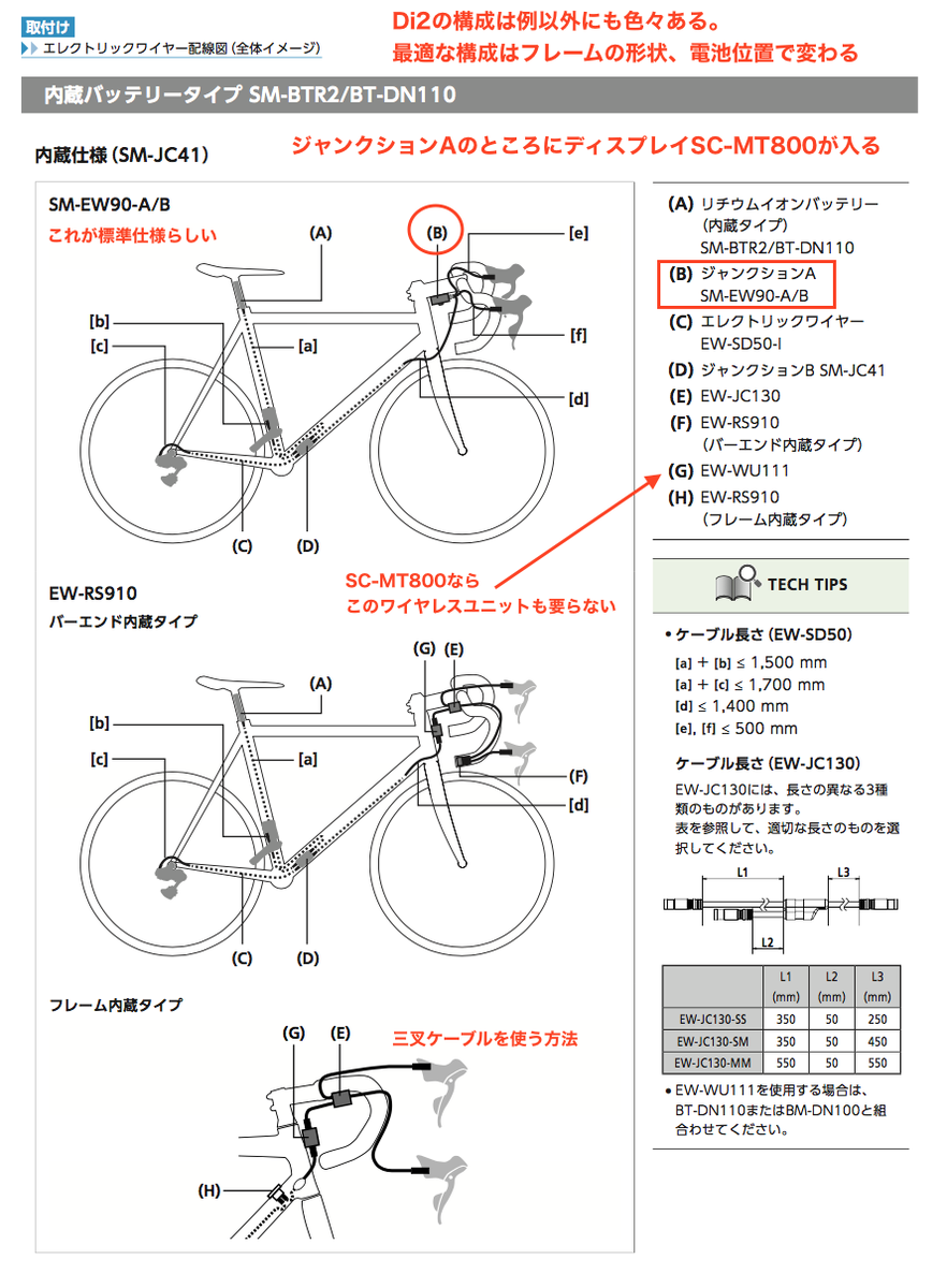 シマノ #Di2 内蔵式バッテリーBT-DN110はジャンクションAの充電ポート