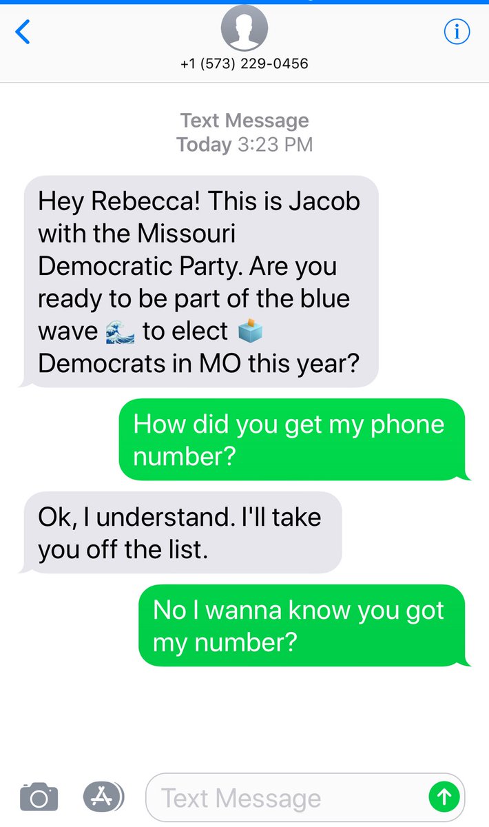I have 9 other students at the university that I attend say they got a similar text from <a href="/MoDemParty/">Missouri Democrats 🇺🇸</a> - yet no one gave them their number? #howdidthishappen