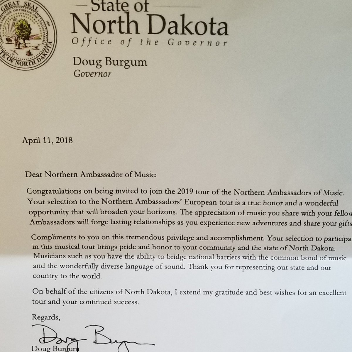 JoeSchmidtMusic's tweet photo. Proud parents! Kaden was nominated for the Northern Ambassadors of Music for a 2019 European Tour for their band and choir by his JHS music directors! So appreciate the guidance and support he has received through their music program! #fundraisertime https://t.co/GUq2zjoDrJ