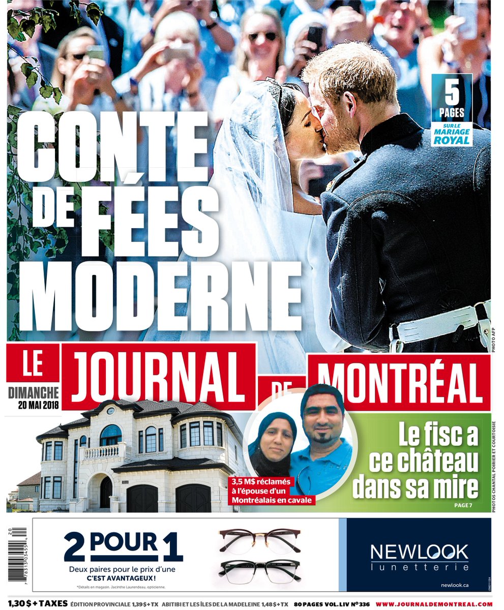 La UNE de votre Journal de MONTRÉAL, édition du 20 mai 2018.