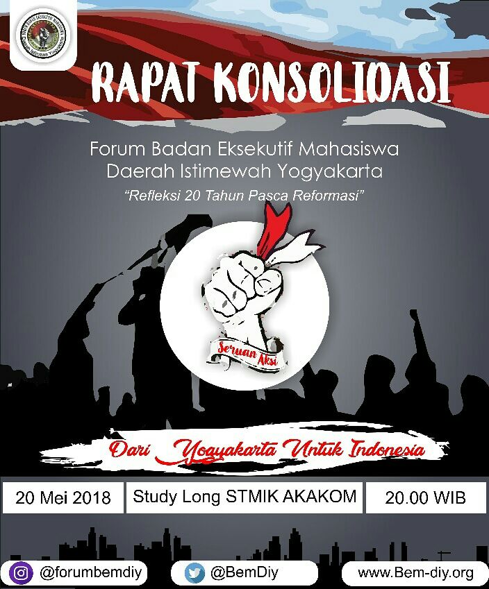 BemDiy's tweet photo. Jangan Lupa hadir peringatan Reformasi yg ke -20. #forumbemdiy #fbd #bemdiy #BemDiy #reformasi #tolakorba #Harkitnas2018 https://t.co/wm0C95eAv4
