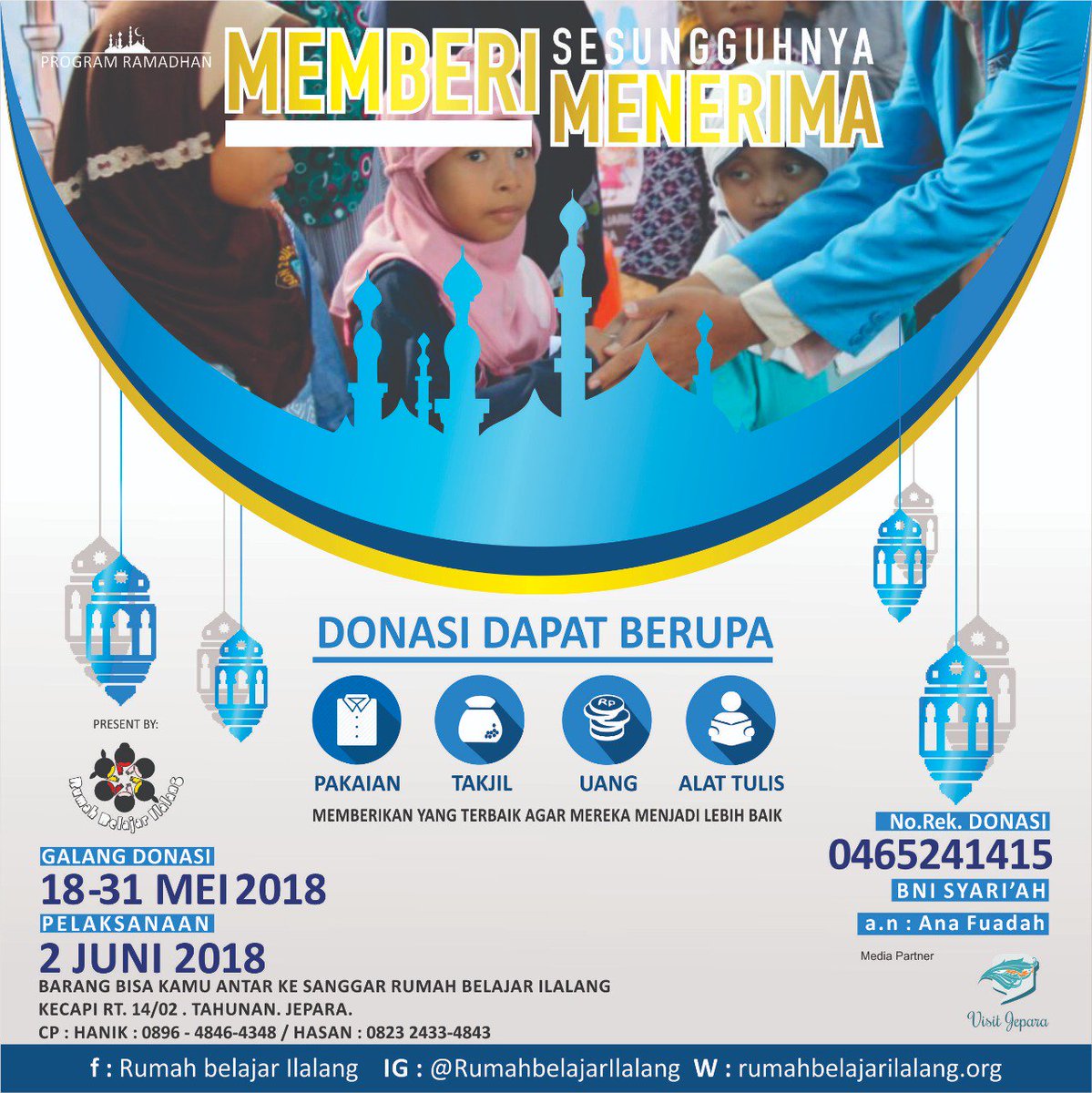 Membantu itu candu, sekalinya kamu berbagi pasti ingin lagi dan lagi... Gak percaya... Coba deh ikut program ramadannya <a href="/Rumah_Belalang/">RumahBelajar Ilalang</a> "memberi sesungguhnya menerima"